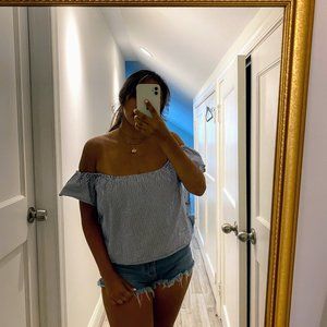 ZARA Off the Shoulder Nautical Top